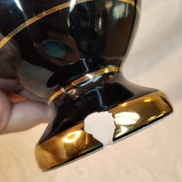 1960s I. Spyropoulos Greek Black Urn Handled Vase 24k Gold Detailing Handmade - Picture 6 of 11